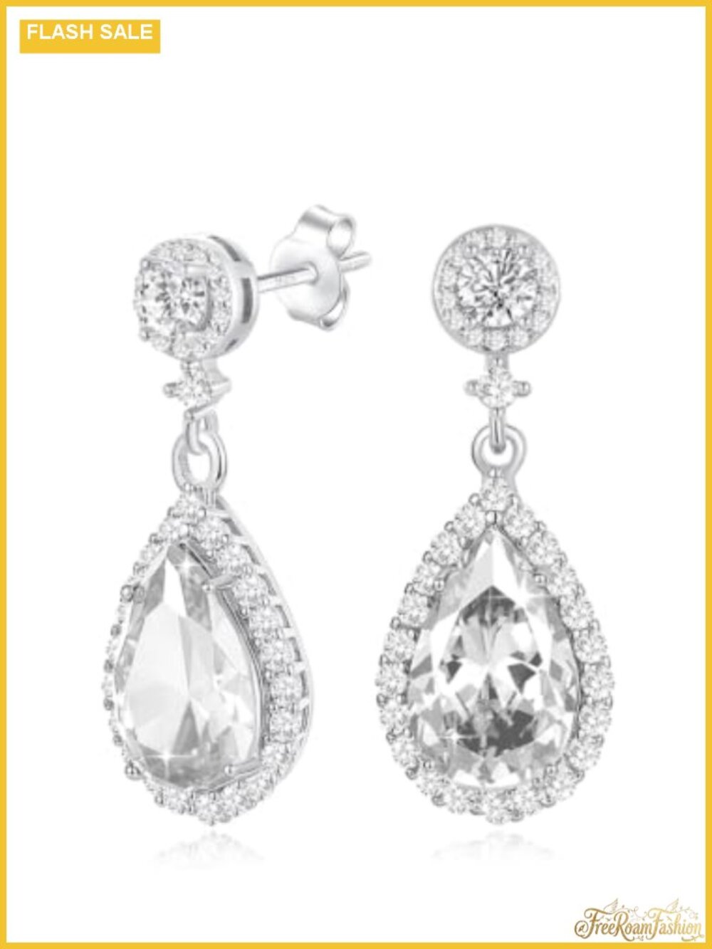 Platinum Plated Teardrop Dangle Earrings Cubic Zirconia Wedding Jewelry